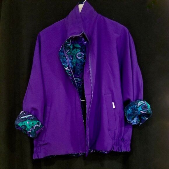 Vintage 90s Reversible Track Jacket Pant Suit Womens M Purple Geometric 3 Piece - Picture 5 of 12